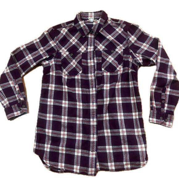 Duluth Trading Plaid Flannel Button Down Shirt Purple Red Size Medium - Picture 1 of 8